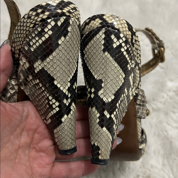 Prada Snakeskin Studded Heeled Slingback Sandals - Picture 5 of 10